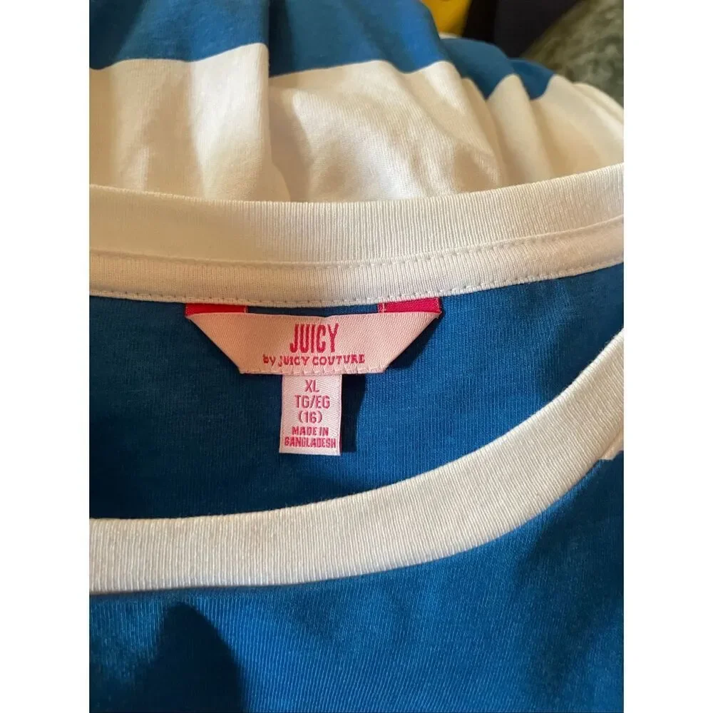Juicy Couture XL Youth 16 Crew Tee Dress Blue White Sequins